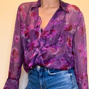 Purple silk floral blouse
